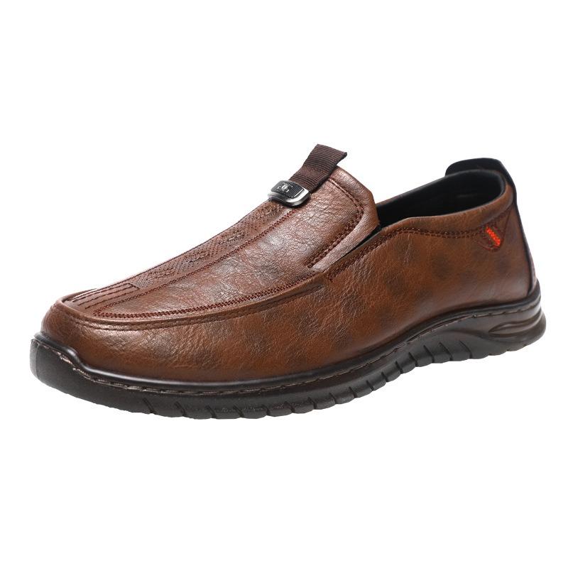 Cow Tendon Sole Men's Leather Shoes Summer Hollow Breathable Soft Sole One Pedal Driving Casual Shoes Soft Surface Soft Sole Business Shoes