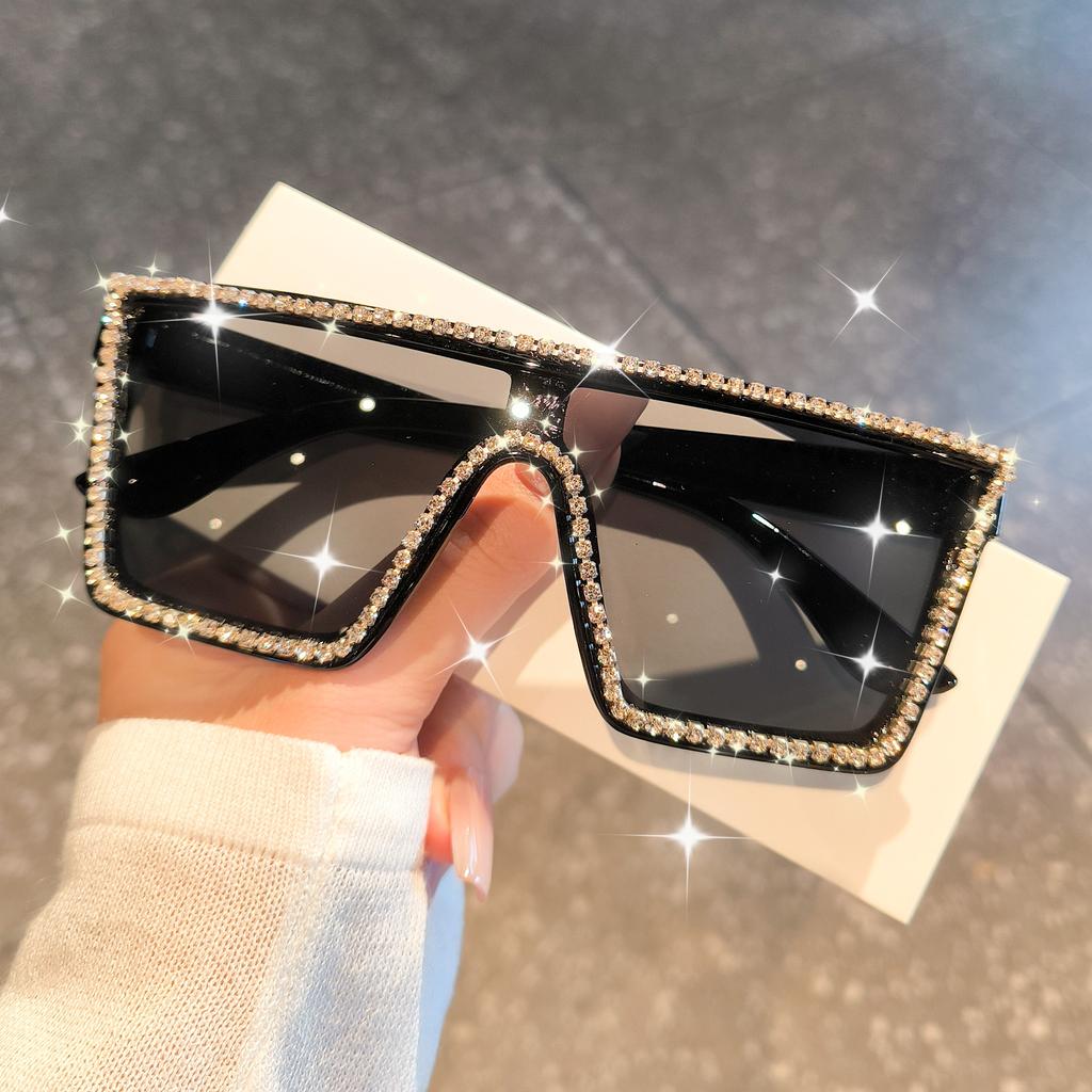 Extra Large Square Luxury Rhinestone Fashion Prop sunglasses for Photo Shoots