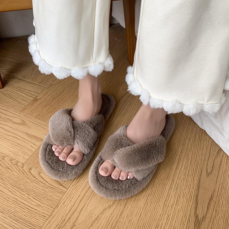 Fashion 2025 New Women’s Fur Slippers Indoor Furry Fuzzy Open Toe Shoes Home Cozy Warm Slides Double Straps Slipper Soft Sole Non Slip