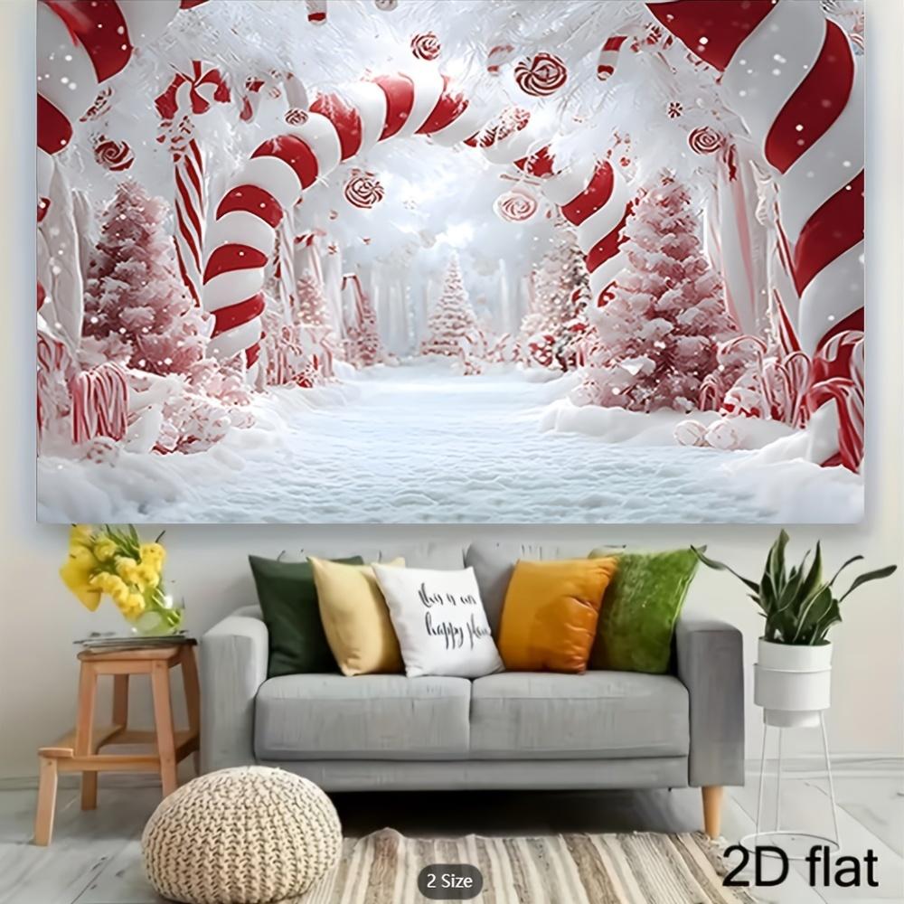 Christmas Candy Candle Forest Background Tapestry, 2D Flat-printed Winter Festival Wall Decoration
