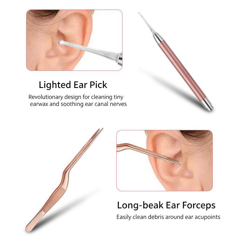 Ear Cleaning Kit With Led Light Ear Wax Removal Kit For Kids And Adults Earwax Spoon Digger & Tweezers Ear Cleaning Tool Set