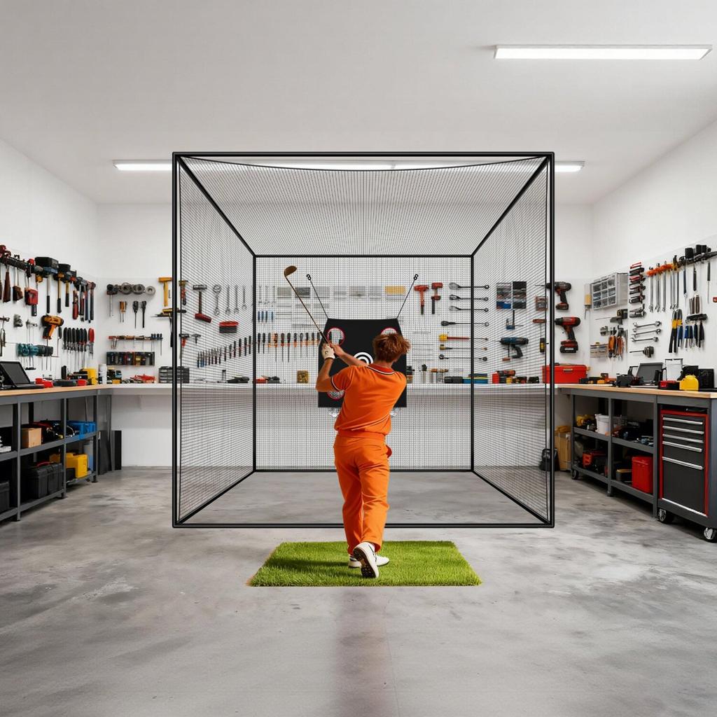 Golf Batting Cage, 3050 X 3050 X 3050mm Golf Cage, Driving Hitting Cages with 3-Ply Knotless Polyester, Golfs Target & 9-Hole Baseball Target, Golfs