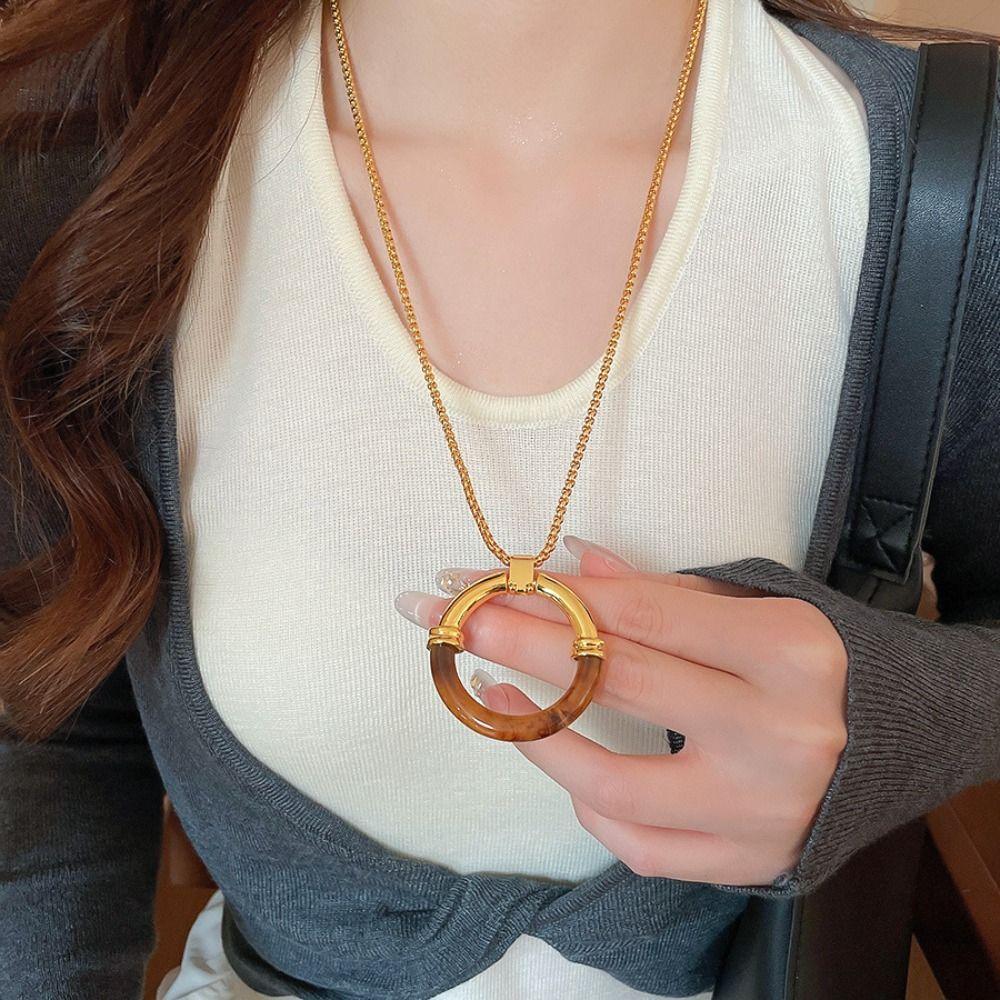 Y2K Lange Kette Edelstahlkette Pulloverkette Bernstein Spleißkette Geburtstagsgeschenk