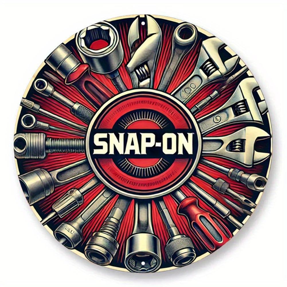 pc x D Flat Vintage Snapon Tools Metal Sign  Aluminum Round Poster Industrial Bold Imagery for Bar Mechanic Shop