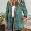 Cardigan Vintage U Neck Flower Print Rich Colors Long Sleeves Pockets Colorfast Loose Ethnic Open