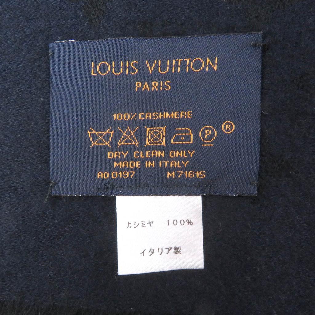 Great LOUIS VUITTON Scarf Monogram All-over Black Navy Cashmere Mens M71615 Used