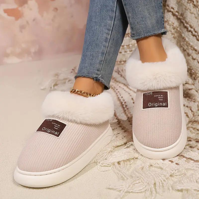 Women's Winter Street Platform Shoes Female Home Boots With Corduroy Cozy Plush-Lined Slippers Outdoor Warm Slip On Wool Sandals