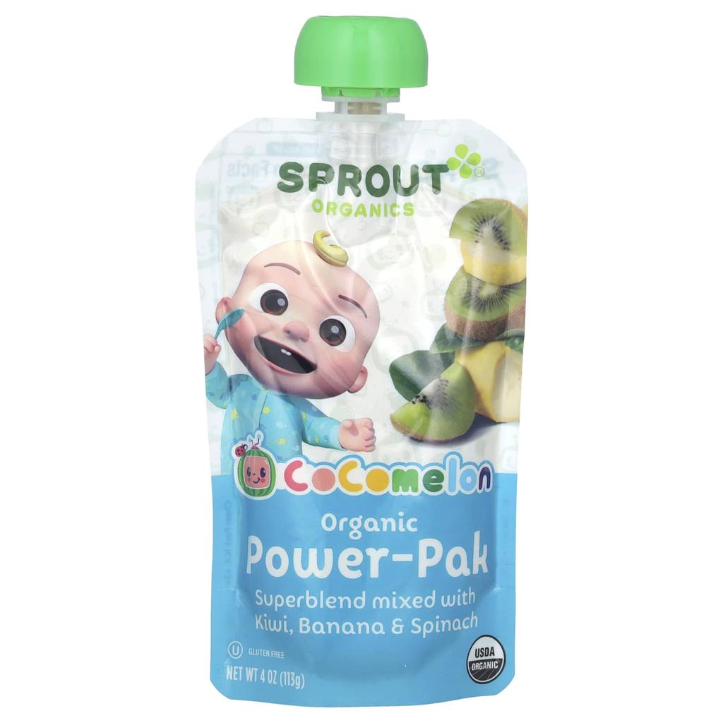 Sprout Organics Cocomelon, Organic Power-Pack, 12+ Months, Kiwi, Banana, Spinach Super Blend, 4 Oz (113 G)