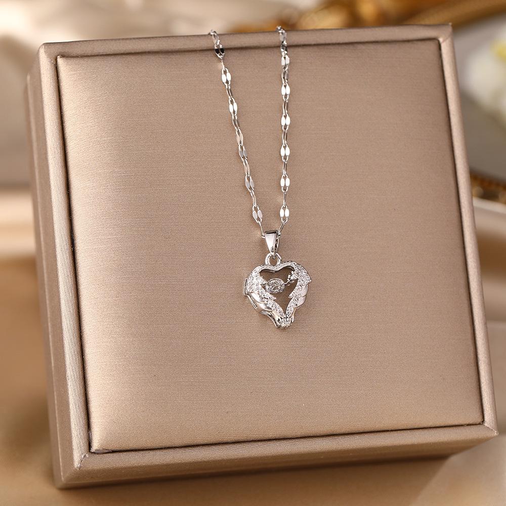 Women's Silver Titanium Steel Necklace with Micro-Inlaid Zircon - Elegant, Durable Clavicle Chain Jewelry