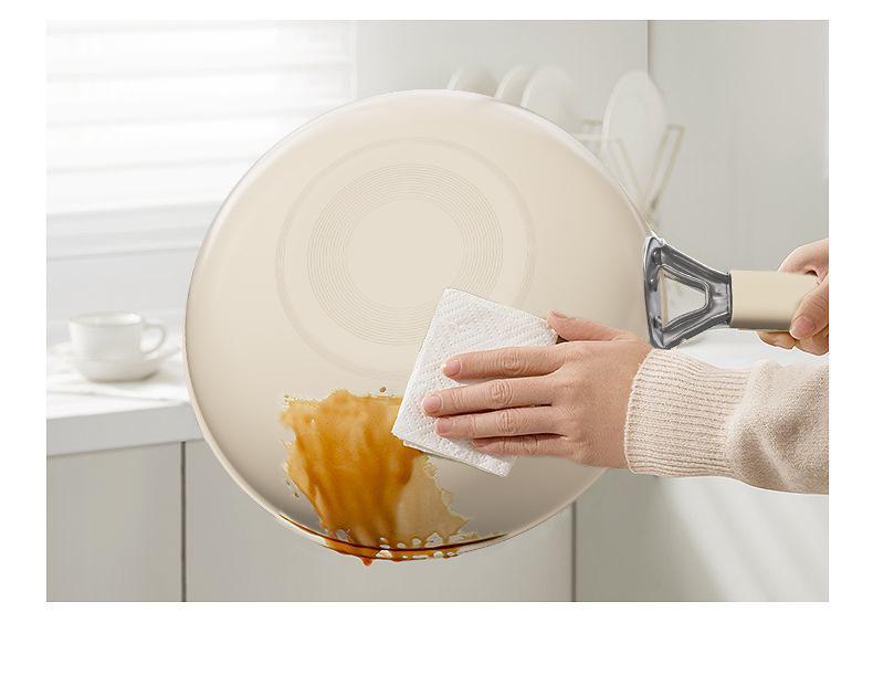 Titanium Ceramic Flat-Bottomed Non-Stick Stir-Fry Pan, Milk White, Wear-Resistant and Scratch-Resistant for Kitchen Use