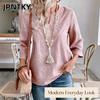 Blusas y Camisas Casuales de Moda para Mujer JPNTKY Estampado de Color Sólido Manga Larga Cuello en V