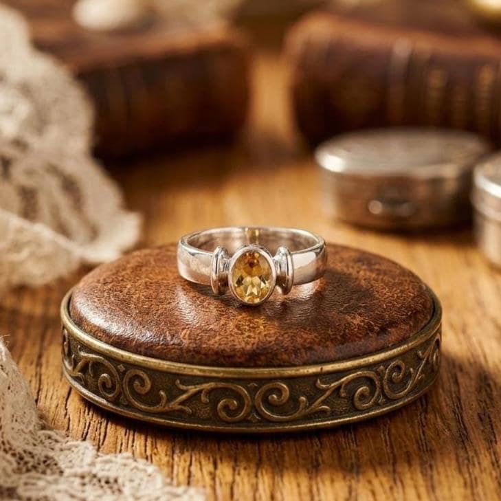 Zarter gelber Citrin Bandring, Massiver 925er Sterling Silber Ring, Versprechensring für Frauen, Kleiner Ring, Solitärring, Geschenk für Sie