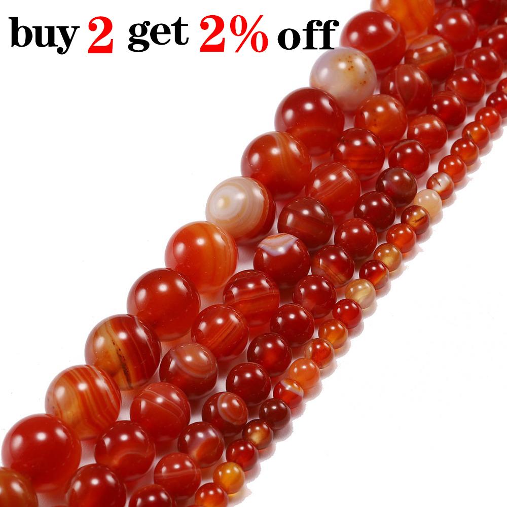 Red Beads Round Carnelian Natural Banded Agat Natural Stone Charm Beads For Jewelry Making DIY Bracelet Necklace 4 6 8 10 12 Mm