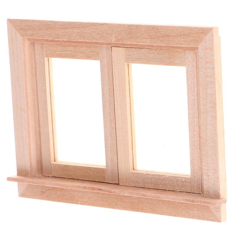 1/12 Dollhouse Miniature Double Window Wooden 2 Pane Frame and Glass Plate Doll House DIY Double Window Accessories
