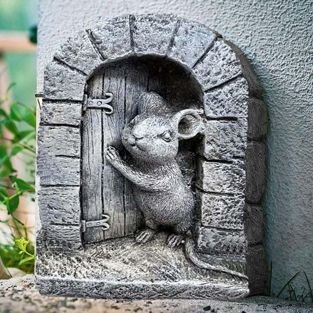 Cartoon Mouse Door Statue Easy Installation Garden Animal Sculptur Adorable Mouse Figurine  Yard