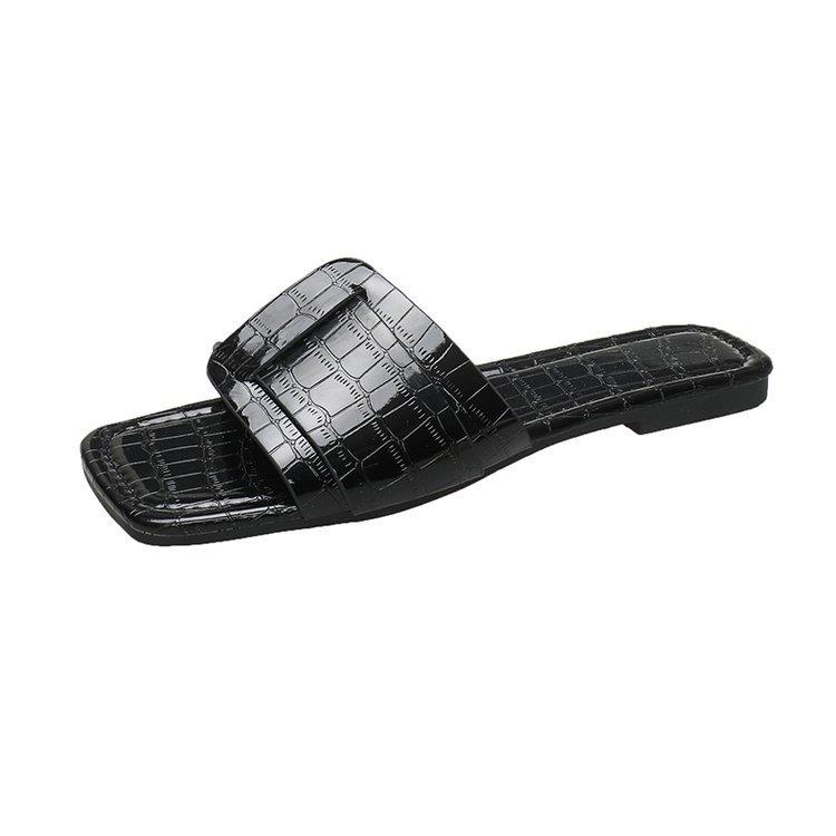 Summer new square head flat bottom one word casual beach cool slippers women