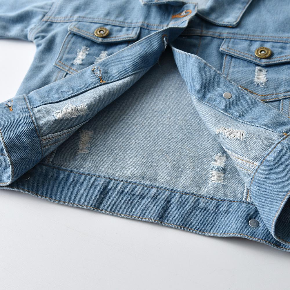 Nuova Giacca di Jeans Primavera/Autunno con Strappi per Ragazzi e Ragazze