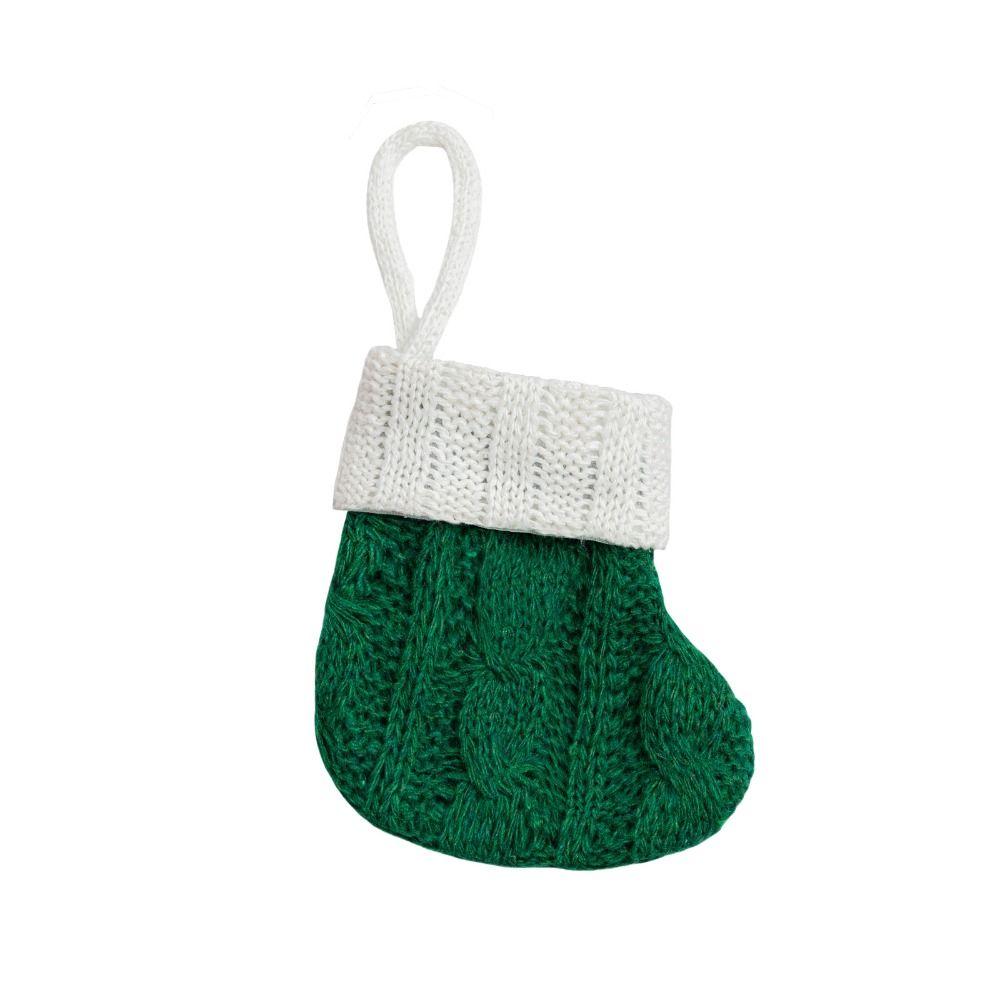 3pcs Xmas Decoration Red Green Christmas Knitted Socks Mini Handmade Christmas Tree Pendant Hanging Candy Gift Bag Party