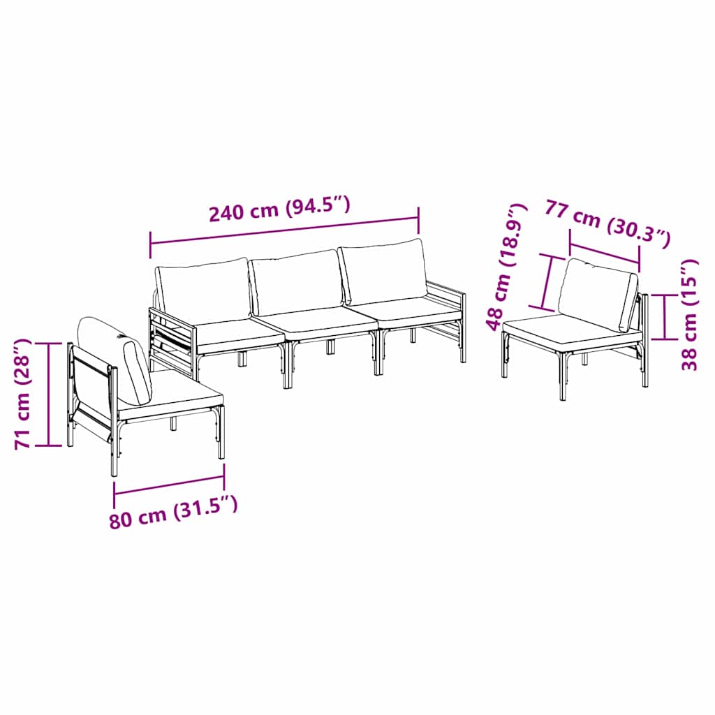 Garden Sofa Set with Cushions 5 Pcs Black Steel