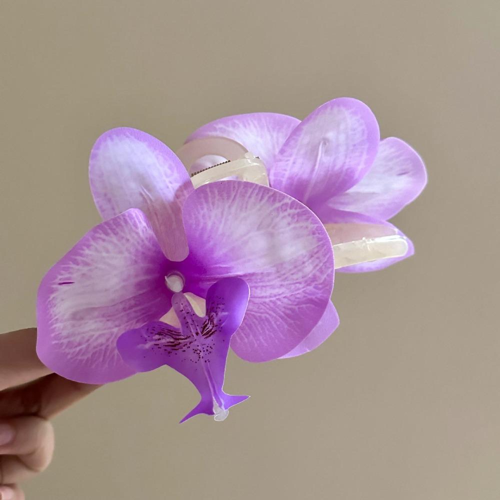 

Милая заколка-краб для волос Орхидея-бабочка , зажим Утиный клюв , богемные заколки, шпилька для волос с цветком орхидеи, на каждый день Hair Claw-Purple