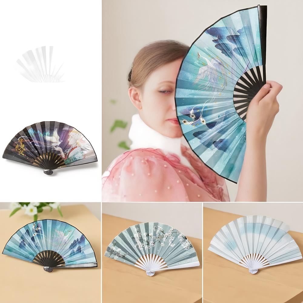 Outdoor Silk Vintage Folding Fan Colorful Tassel Elegent Hand Fan Bamboo Hand Fan Shank Classical Dance Fan Clothing Accessories