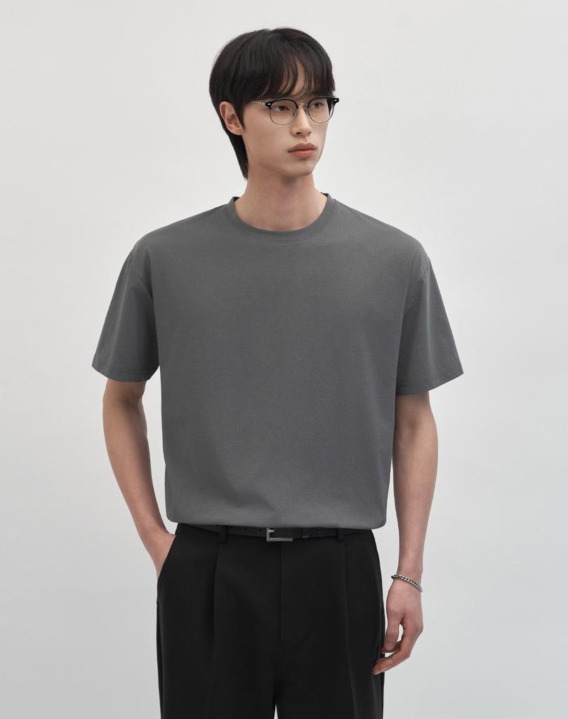 WORK ON BODY OFF (Regular) Airbit Cooling Solid Semi-Overfit Short Sleeve T-Shirt [Charcoal]
