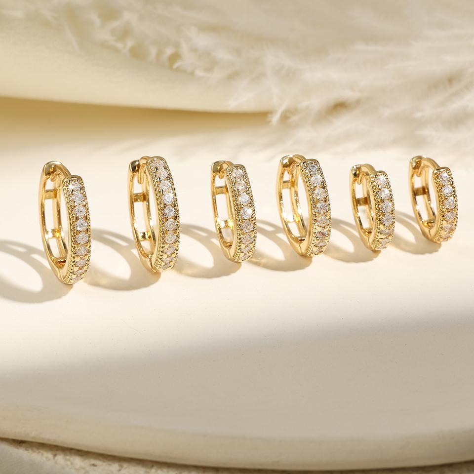 ZAKOL 6 Pcs Shiny Zircon Chunky Circle Hoop Earrings for Women Girls Fashion White Gold Color Helix Tragus Piercing Zircon