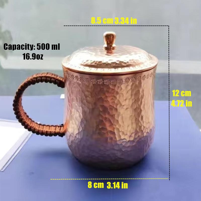 Handcrafted Pure Copper Beer Coffee Cup, Milk Mug, Retro Weave Handle, Thickened 500 ml Water Drinking Cups, Couple Gifts 500ml 16.9z