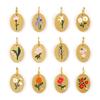 1 Piece 304 Stainless Steel Birth Month Flower Charms Enamel Oval Flower Clear Cubic Zirconia Pendants DIY Necklace 20mm X 11mm