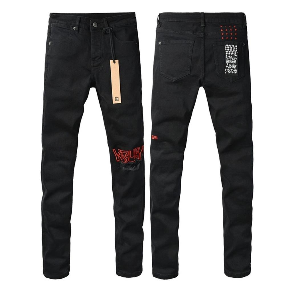 GLYDE Washed Slim Fit Skinny Jeans Ripped Stretch Denim Casual Pants Streetwear Trousers