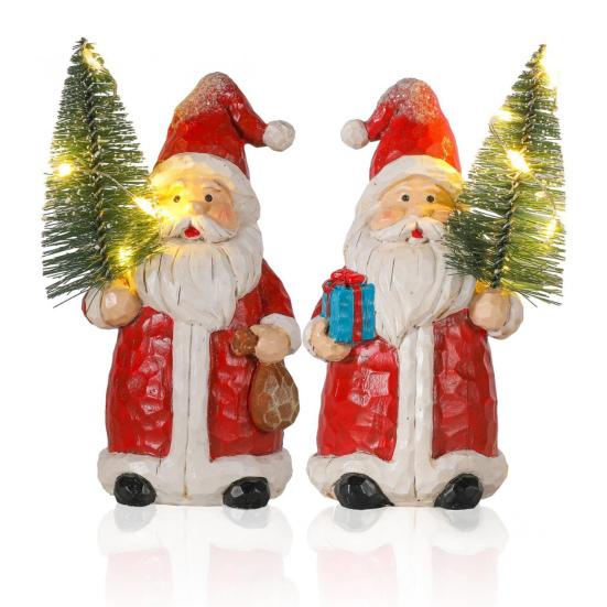 Mr. And Mrs. Santa Claus Figurine Hand-Painted Christmas Resin Ornament Couple Gingerbread Man Elk Statue for Holiday Table Mantel Decor