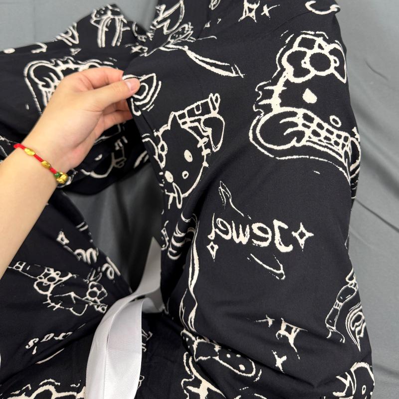 Three Sizes Women's Cotton Silk Wide-Leg Rayon Pants - Spring/Summer Breathable, Plus Size Casual Home Sleepwear