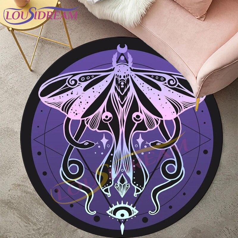 Alfombras de polilla de la muerte para sala de estar, alfombra redonda con calavera gótica, alfombra para suelo, alfombra con mariposa, Luna y estrella, felpudo