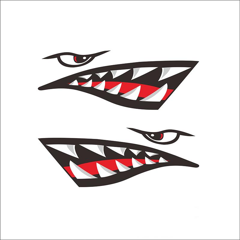 New Waterproof Flying Tigers Reflective Shark Mouth Teeth Car Boat Yacht Decal Colored Body Sticker