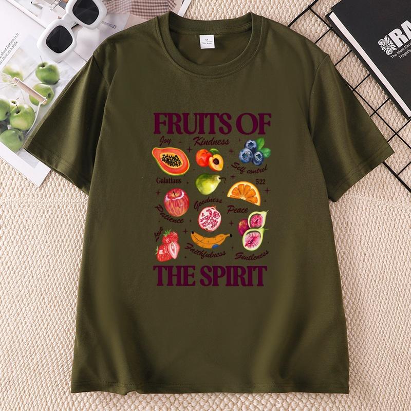 Boho Christian T Shirt Fruits of The Spirit TShirt Casual Cotton Short Sleeve Retro Jesus Apparel Floral Graphic Tshirt