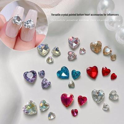 Herz Strass Nagelkunst Zubehör: Superglänzendes Kristallglas in irisierendem Pfirsich, kleine und große Größen