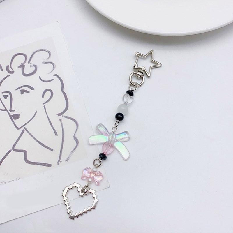 Star Heart Bowknot Pendant Phone Charm Hangings Rope Sweet Phone Chain Strap Bag Decoration Lanyard Keychain Accessory
