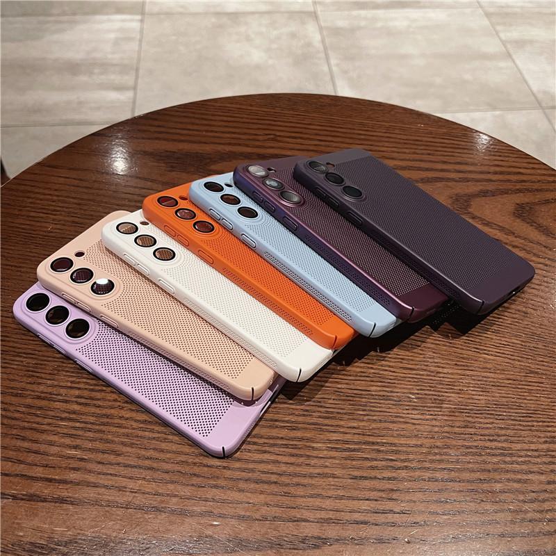 Full Cover Heat Dissipation Case With Lens Film For Samsung Galaxy S24 S23 Plus Ultra Breathable Cooling Grid Hard PC Back Shell