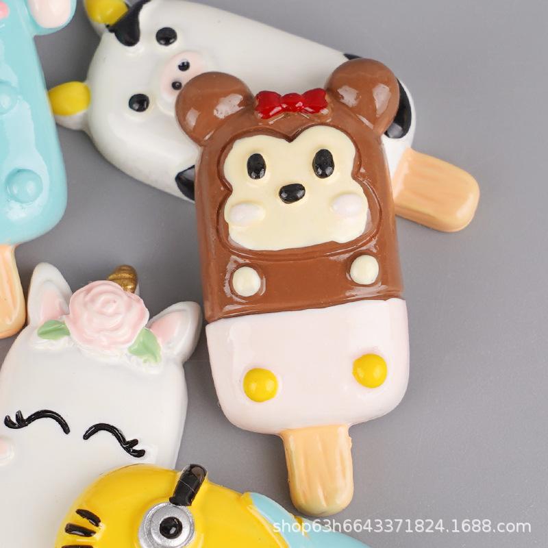 Simulation Resin Accessories Ice Cream Cabinet Cartoon Animal Popsicle Diy Jewelry Accessories Materials Children'S Play House Toys