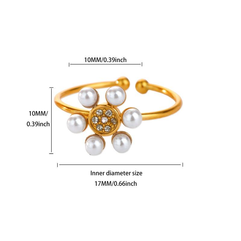 Light luxury zircon pearl heart-shaped ring women's opening adjustable temperament high-end k gold exquisite ring new
