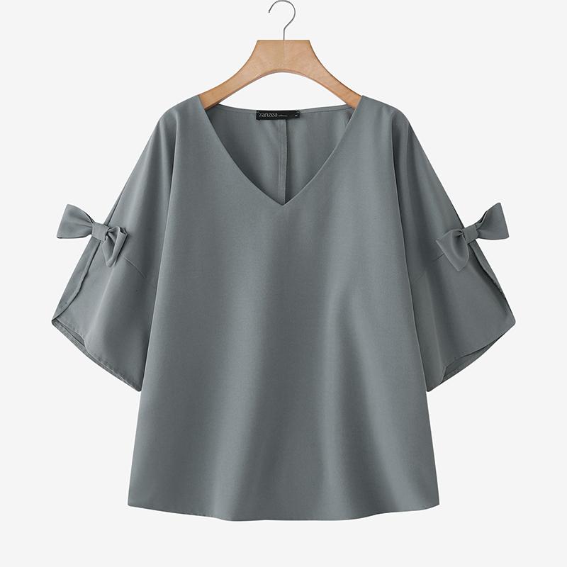 

ZANZEA Женская повседневная однотонная свободная блузка с V-образным вырезом и рукавом 3/4 5XL серый
