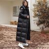 Aidanmeng Women's 2025 Black Gold Super Long Down Jacket - Knee-Length, Thick Winter Coat with 95% White Duck Down.