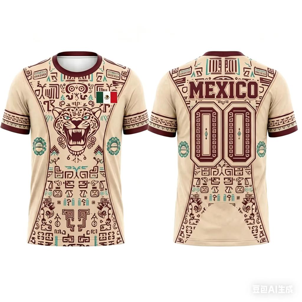 2026 Mexiko Fan Fußball T-Shirt Fußballtrikot Aztekischer Jaguar Druck Atmungsaktiv Schnelltrocknend Trainings-T-Shirt Fan Sport Oberteil Herren Damen