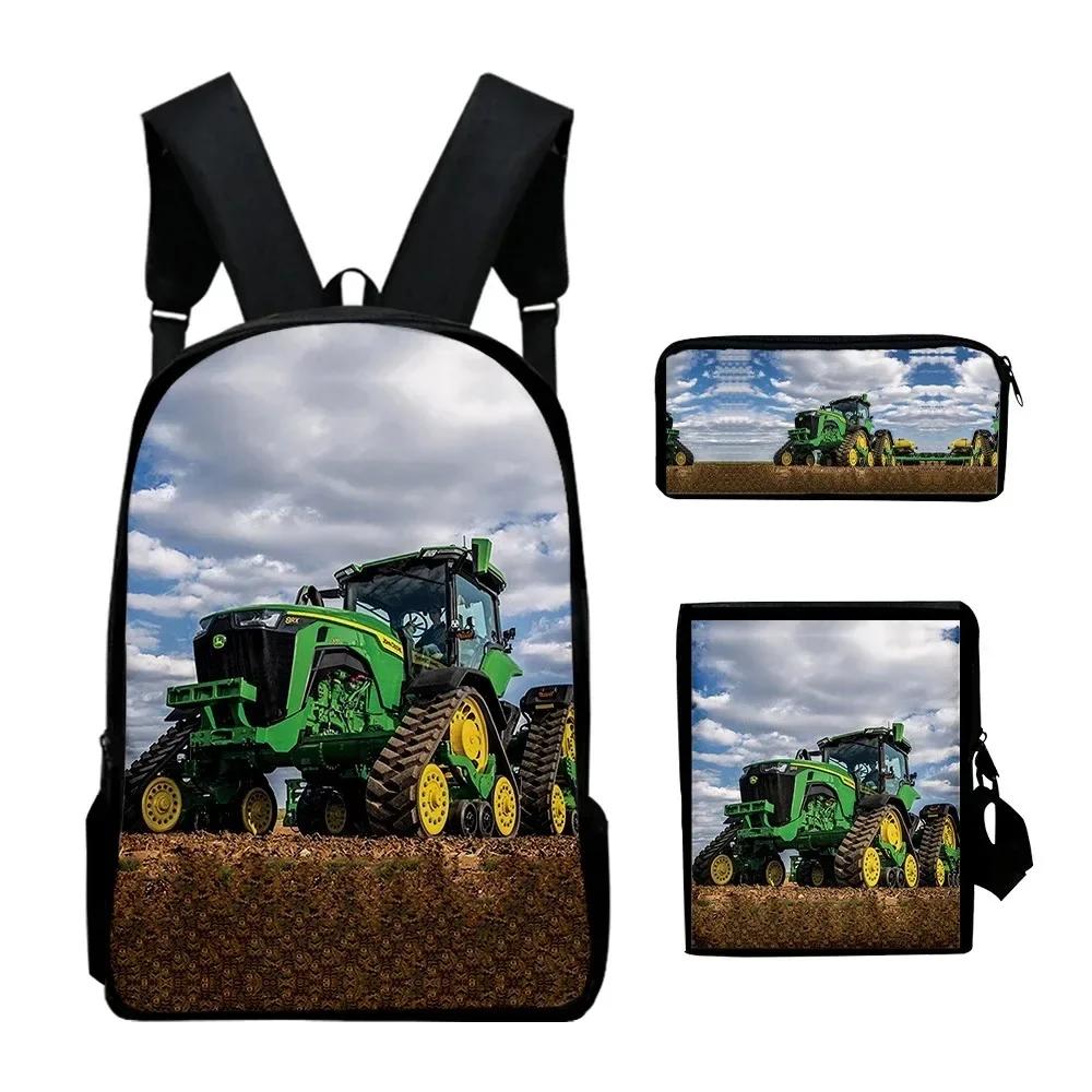 Trattore Agricolo Zaino Scolastico Borse Scolastiche Borsa a Spalla Astuccio Set da 3 Pezzi Regalo per Bambini Studenti