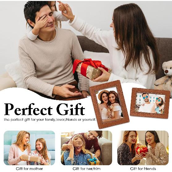 2 PCS Personalized Car Visor Picture Frame 4x6, Leather Car Photo Holder with Detachable Visor Clip, Magnetic Picture Frame for Refrigerator, Decor