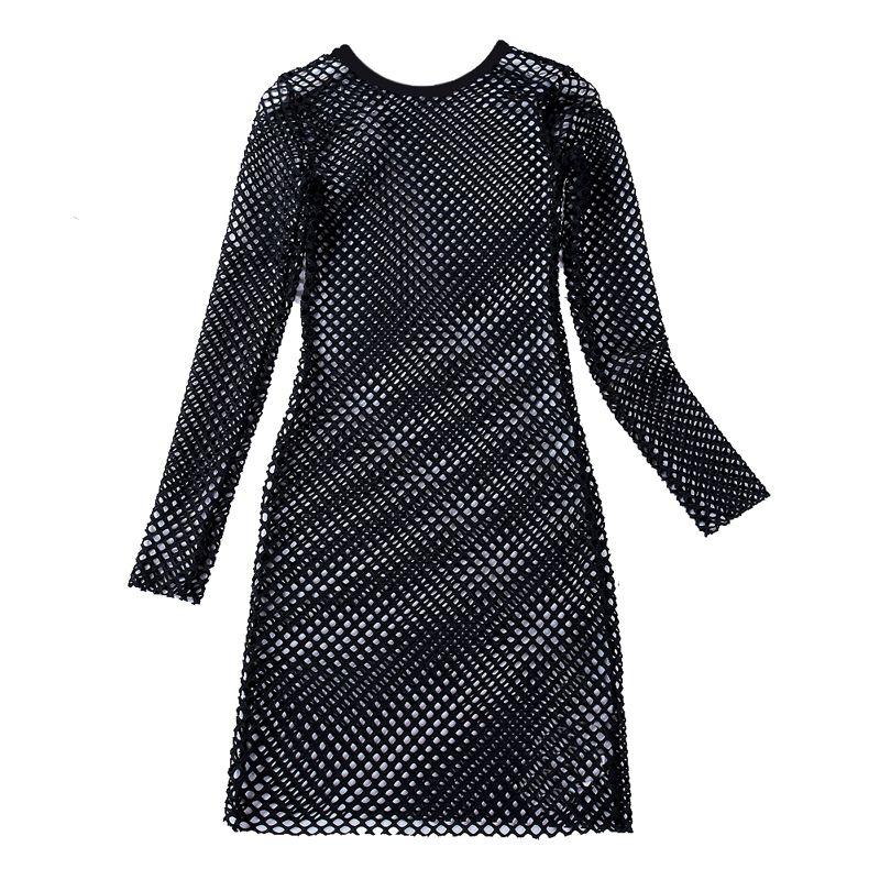 

Summer New Mid Length Long Length Large Mesh Hollow Dress Plus Size Mesh Hole Skirt Fashion Fashion round Neck Overskirt Black S