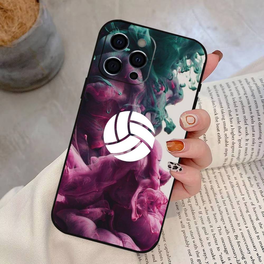 

Volleyball Painted Phone Case For iPhone 17,16,15,14,13,12,11 Plus,Pro Max,XS,Soft Silicone Black Cover iPhone15Plus