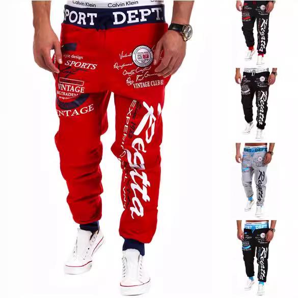 Euro-American Trendy Printed Men's Drawstring Pants - Autumn/Winter Fashion, Loose Fit, Sports Style