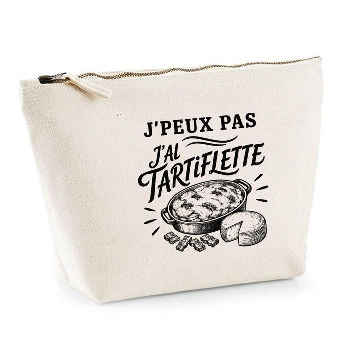 Trousse de toilette - PLANETEE - J'peux pas j’ai Tartiflette - 100% coton beige - 3 L - Zip métal