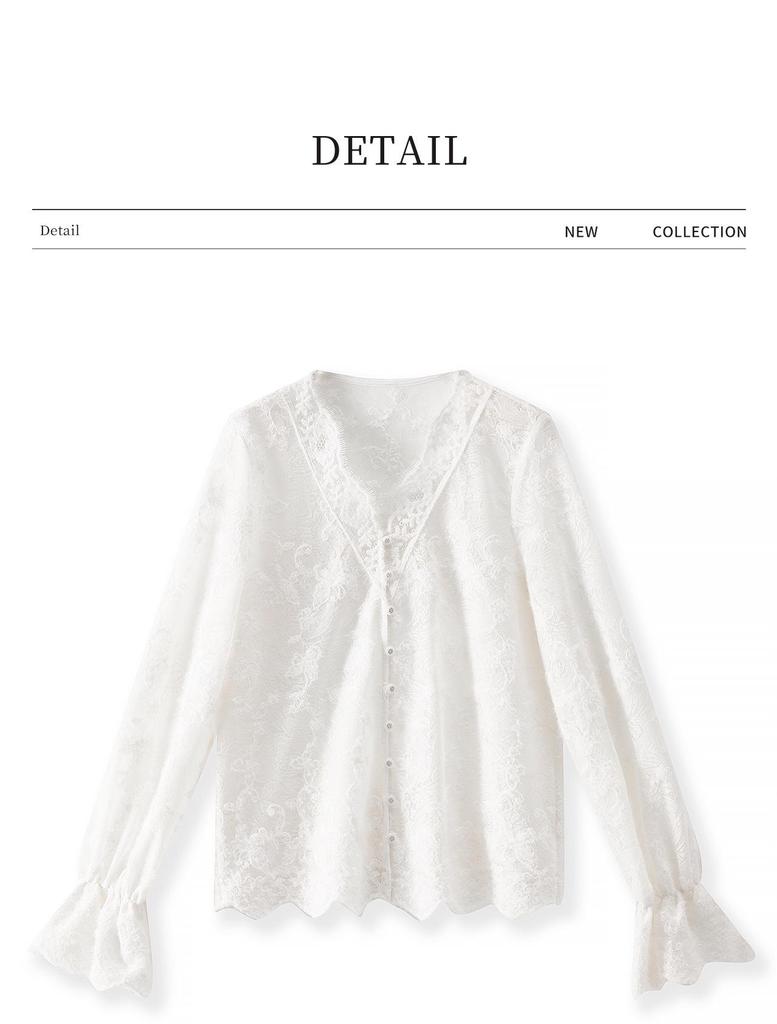 Women's V-Neck Lace Top with 3D Embroidery Design